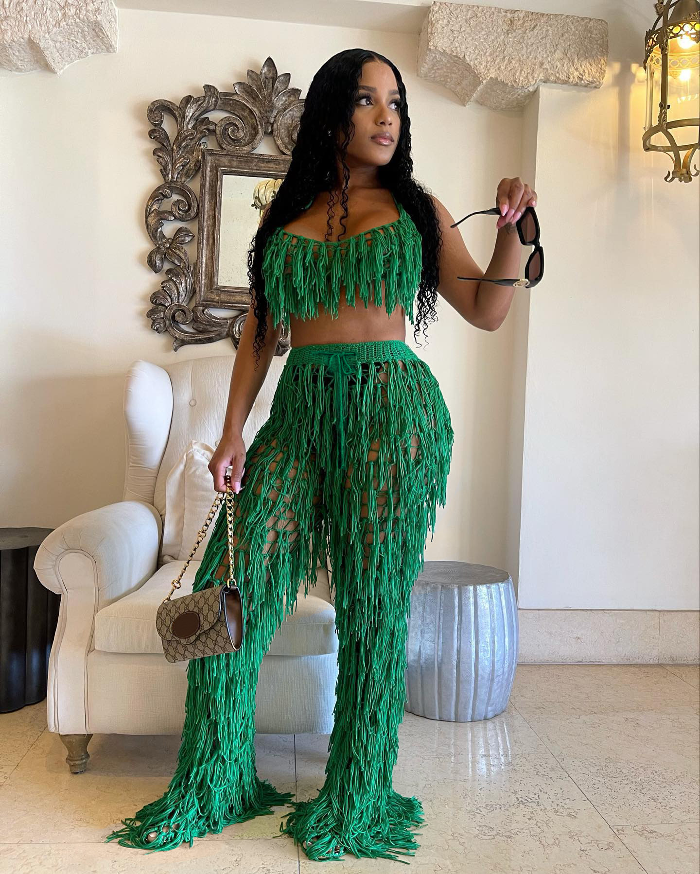 Crop Top Crochet - Sexy Crochet Tassel Two Piece Sets