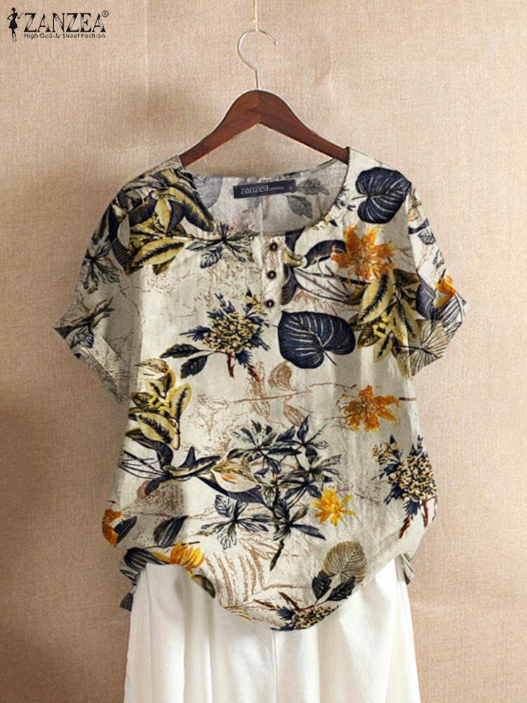 Romper Floral Print - ZANZEA Women Cotton Shirt Fashion Floral