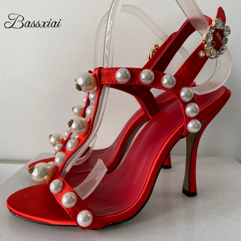 Pearl Bead Decor T-Strap Stile - Sandal Strappy Heeled 리뷰 및 가격