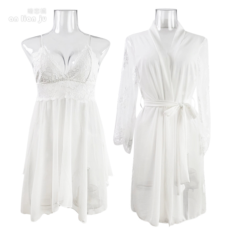 Women White Nightwear Set Flor - Kimono Sheer Floral 리뷰 및 가격