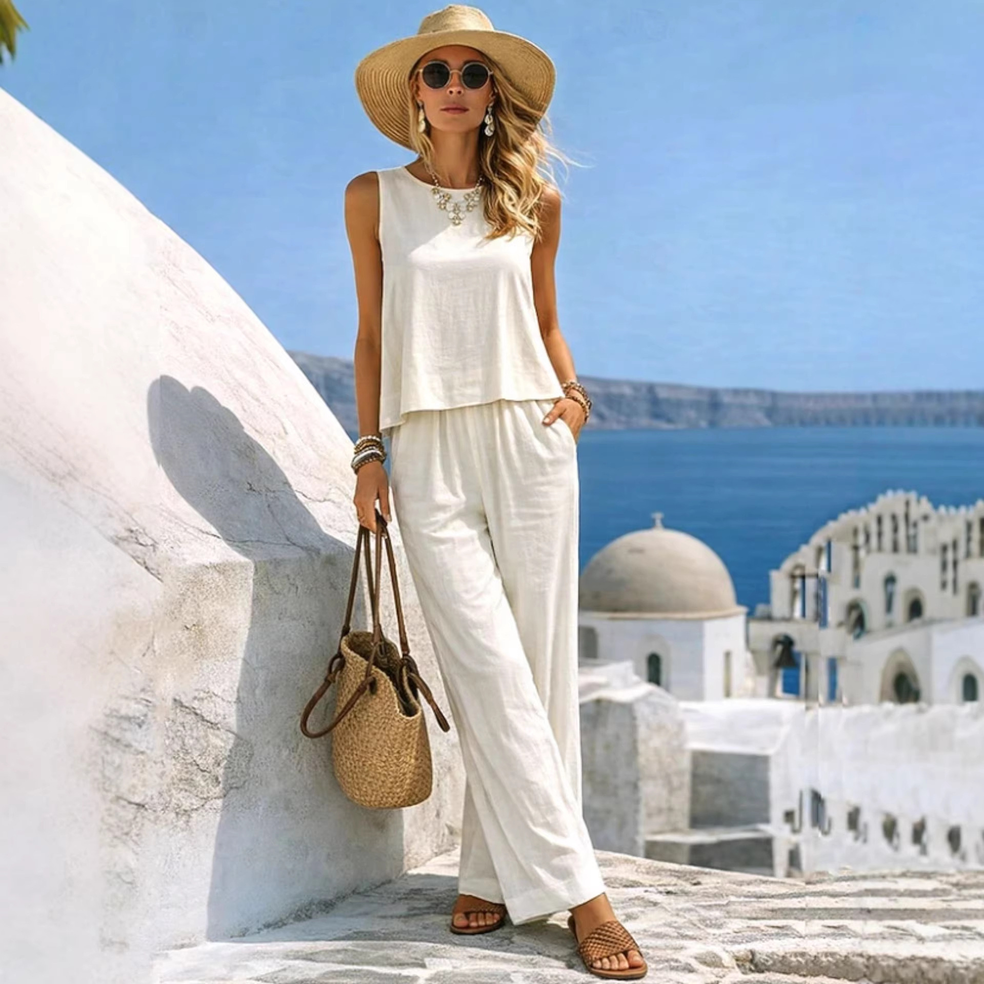  Women's Vacation 2 Piece Outf - Linen Pant Wide 리뷰 및 가격