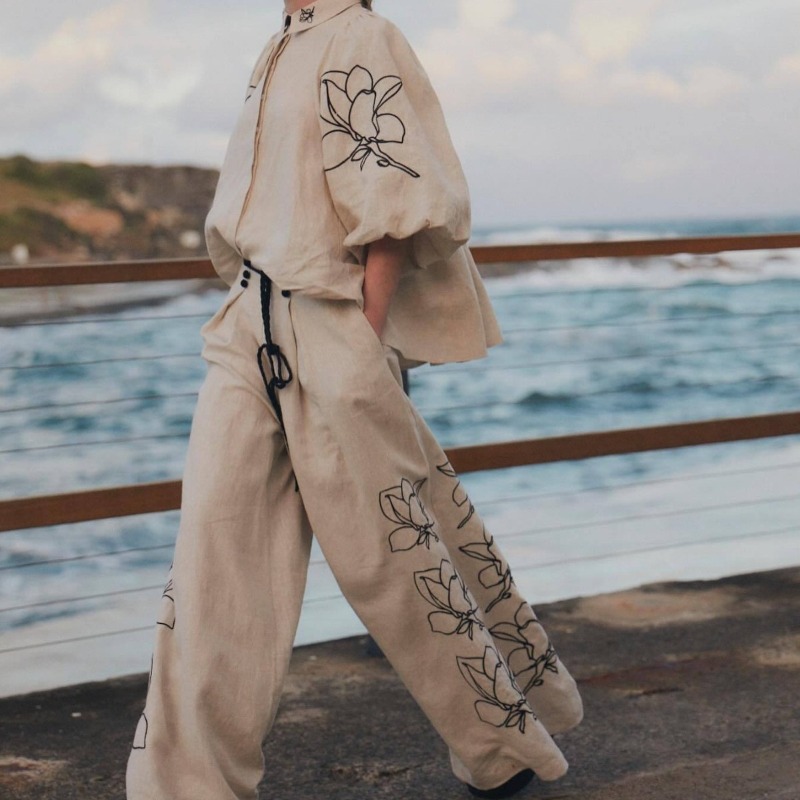 Elegant Women Linen Boho Two P - Linen Pant Wide 리뷰 및 가격