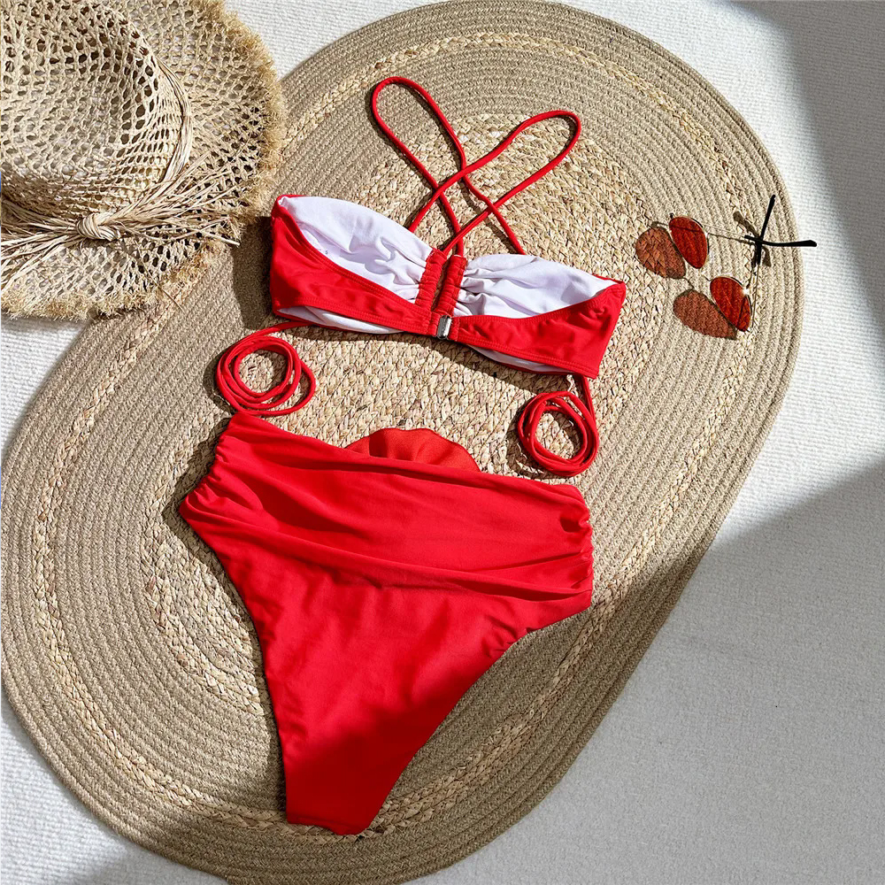 Sexy Red 3D Flower Swimwear Ha - Swimsuit Bikini Ruched 리뷰 및 가격