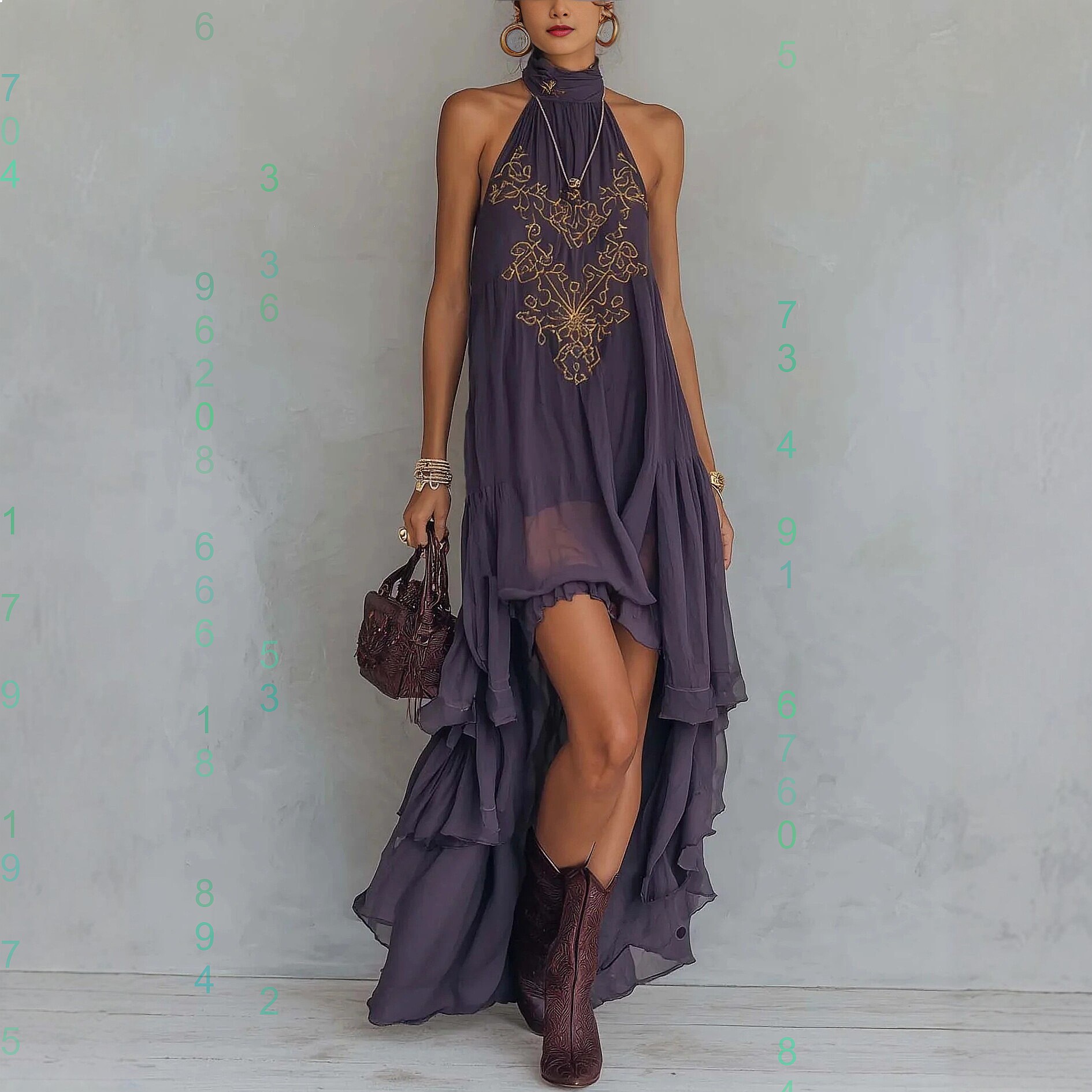 Purple Print Halter Neck Sleev - Maxi Dress Halter 리뷰 및 가격