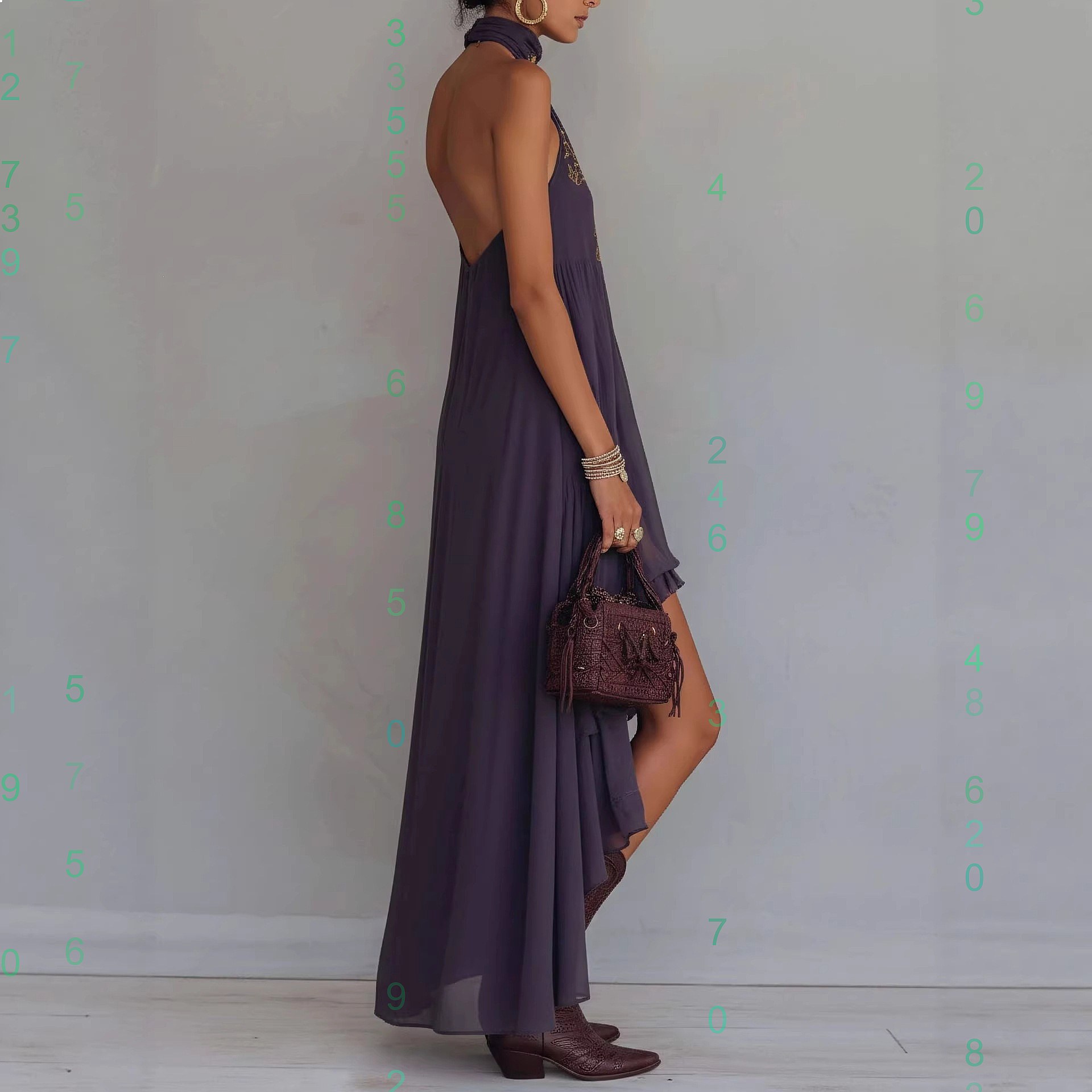 Purple Print Halter Neck Sleev - Maxi Dress Halter 리뷰 및 가격