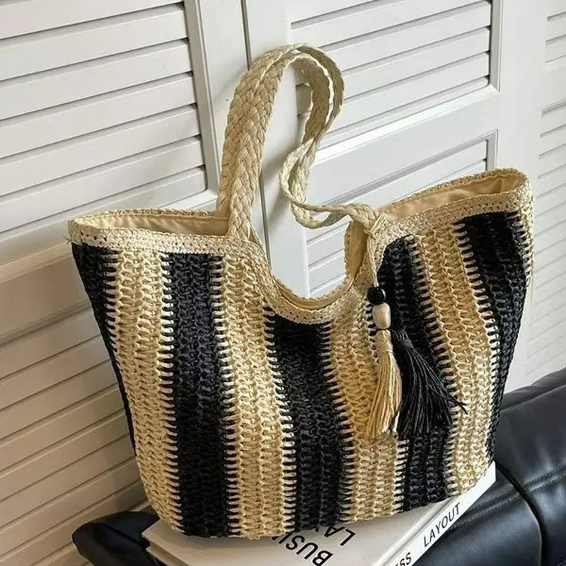 Striped woven straw tote bag f - Tote Bag Beach 리뷰 및 가격