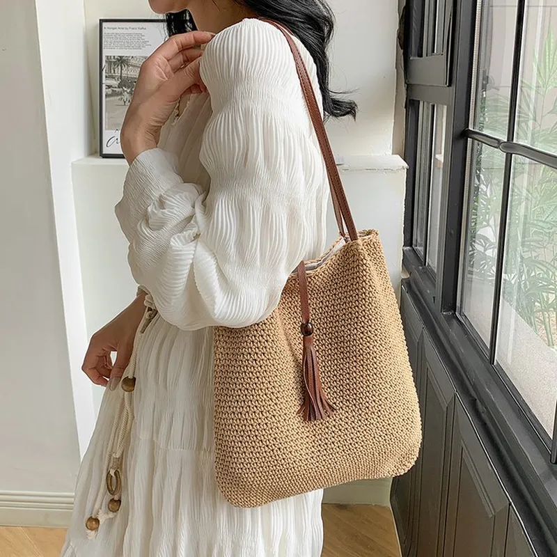 Tassel straw woven tote bag ha - Tote Bag Beach 리뷰 및 가격