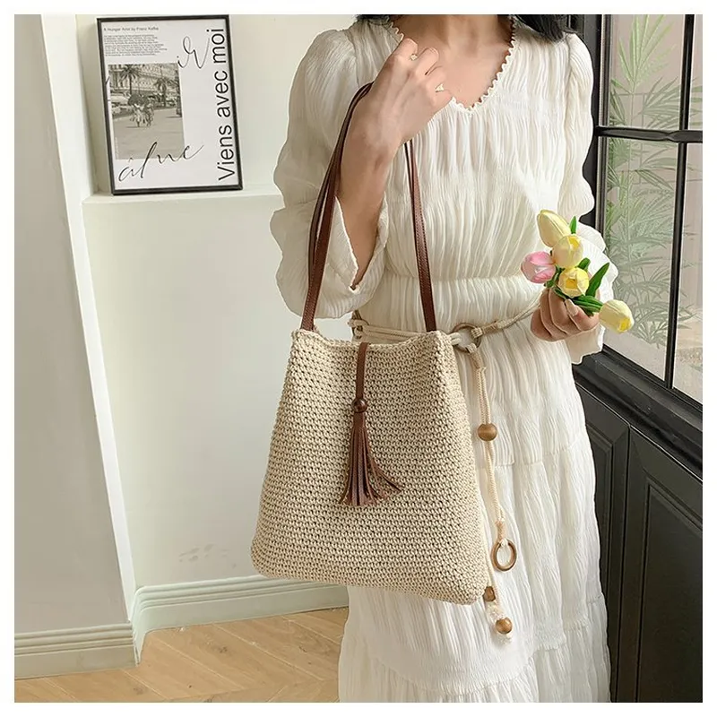 Tassel straw woven tote bag ha - Tote Bag Beach 리뷰 및 가격