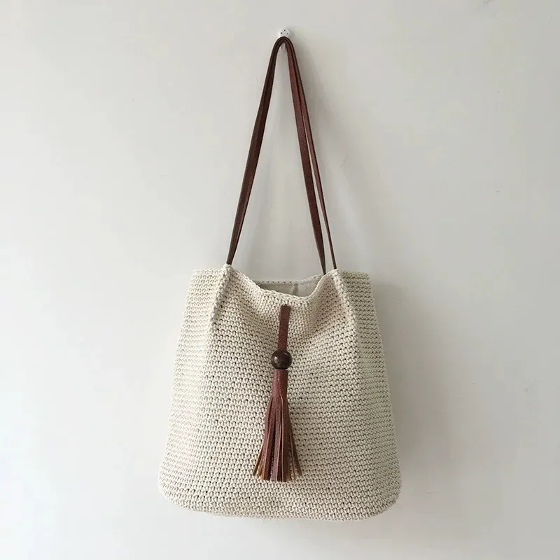 Tassel straw woven tote bag ha - Tote Bag Beach 리뷰 및 가격