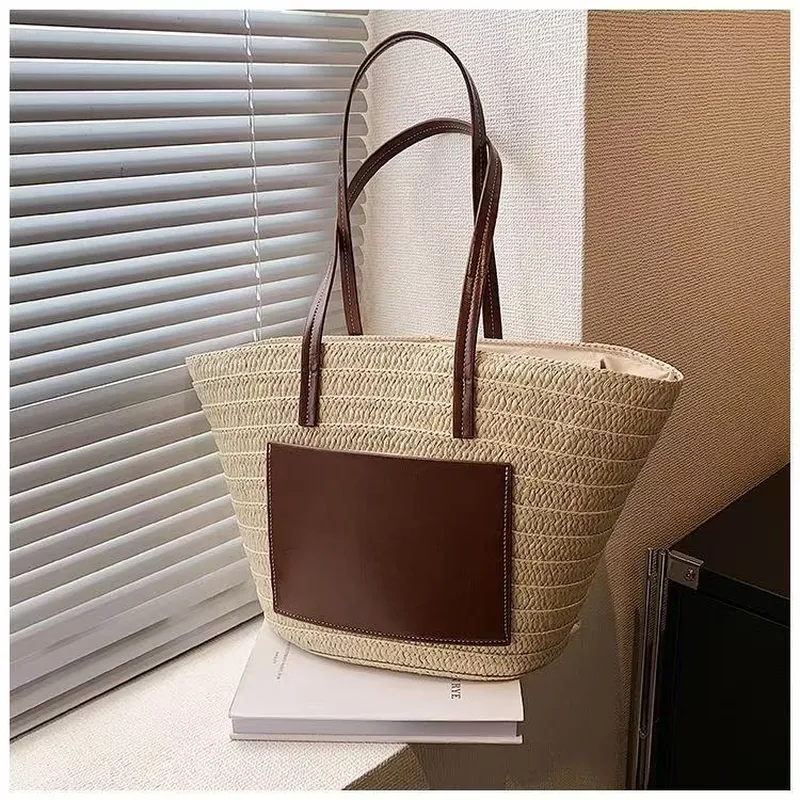 Straw hand-woven tote bag larg - Tote Bag Beach 리뷰 및 가격