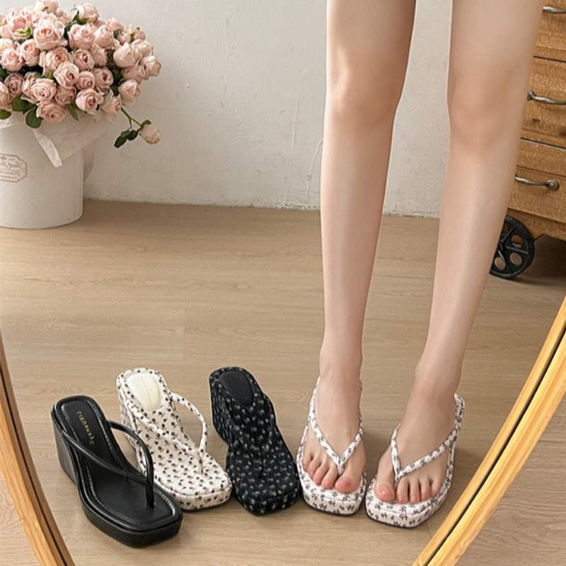 Women Platform Wedge Heel Slip - Romper Floral Print 리뷰 및 가격