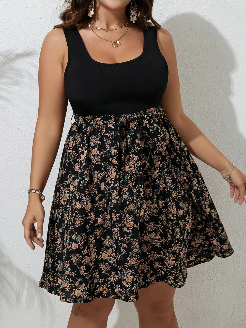 Plus Size Dress Summer Knit Fl - Romper Floral Print 리뷰 및 가격