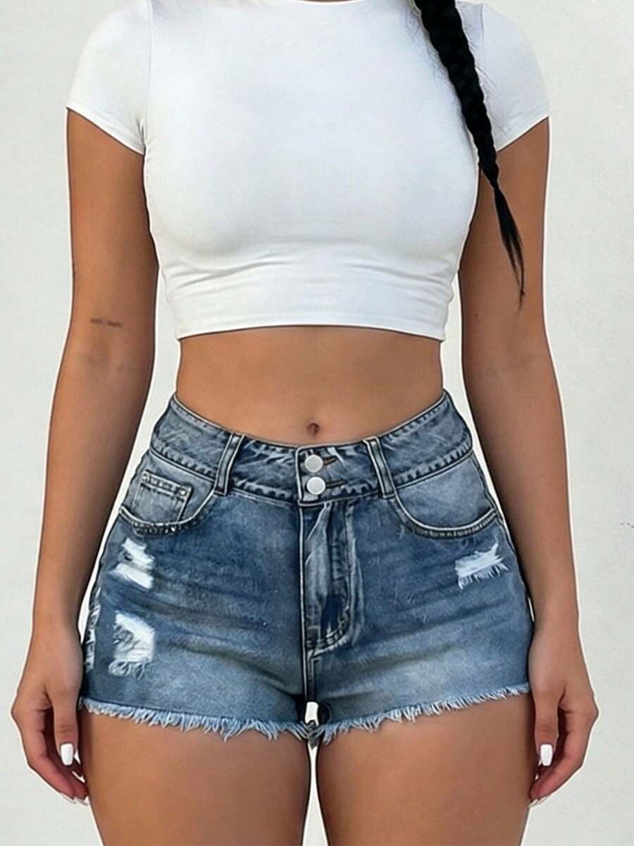 Mid-Rise Womens Denim Shorts W - Shorts Denim Frayed 리뷰 및 가격